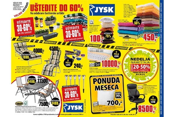 Jysk katalog - nedeljne ponude od 1.8 do 7.8.2013