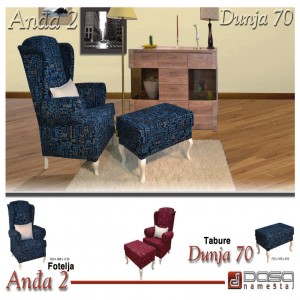Fotelja Anđa 2 i Tabure Dunja 70