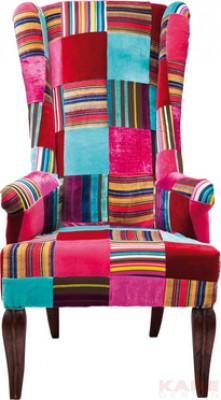 Wing Chair Patchwork Brown Velvet