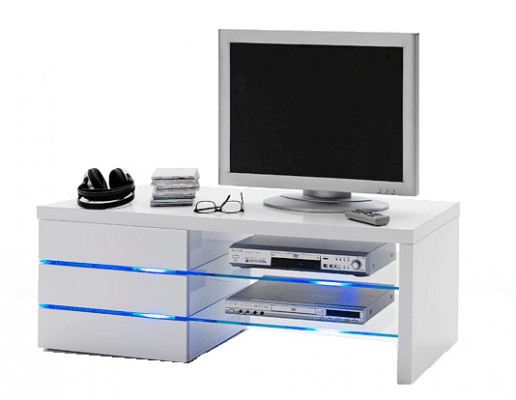 TV KOMODA SKY MDF BELI VISOKI SJAJ. STAKLO DLC