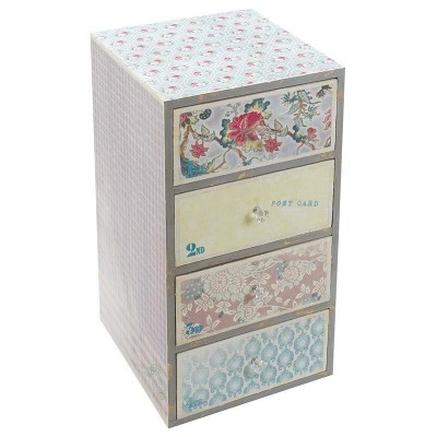 DRVENA KOMODA SA PLATNENIM DETALJIMA ANTIQUE/PASTEL PATCHWORK (0205327)